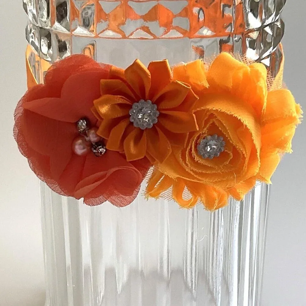 ORANGE RHINESTONE FLOWER PRINCESS HEADBANDS HALLOWEEN THANKSGIVING FALL